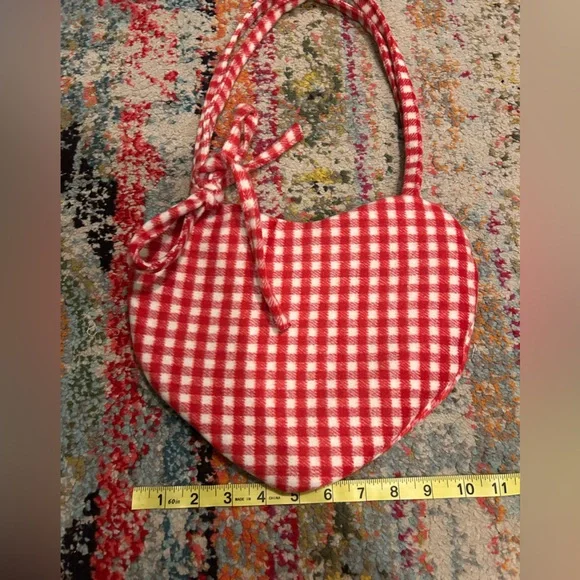 Small Red Checkered Heart-Shaped Women's Bag - Picture 3 of 4